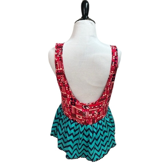 Empyre Women's M Medium Tank Top Peplum Hem NWT Multi Pattern Open Back - Picture 5 of 6